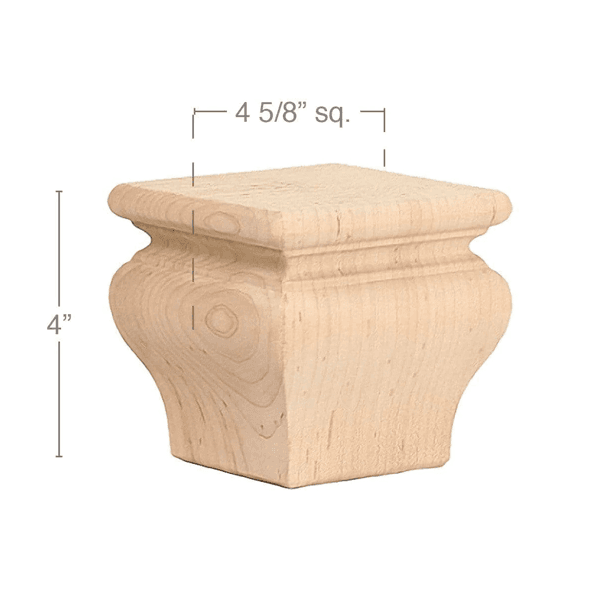 4" x 45/8" x 45/8" Classic Square Bun Foot, Maple
