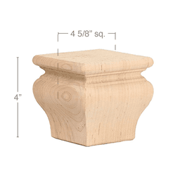 4" x 45/8" x 45/8" Classic Square Bun Foot, Alder