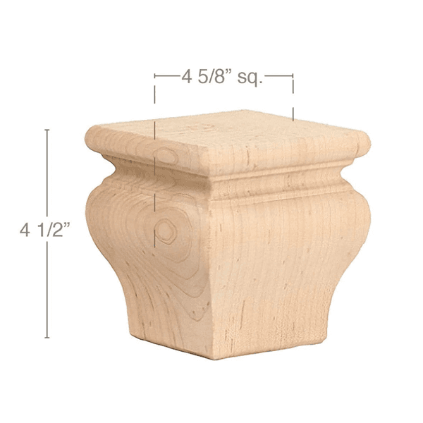 4-1/2" x 45/8" x 45/8" Classic Square Bun Foot, Alder