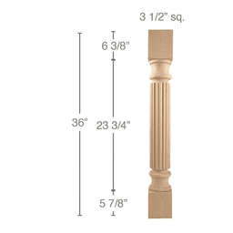 36" x 3-1/2" x 3-1/2" Classic Reed Island Column, Cherry