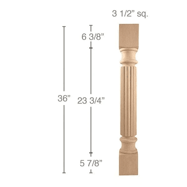 36" x 3-1/2" x 3-1/2" Classic Reed Island Column, Maple