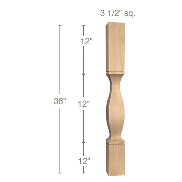 36" x 3-1/2" x 3-1/2" Classic Cam Island Column, Alder