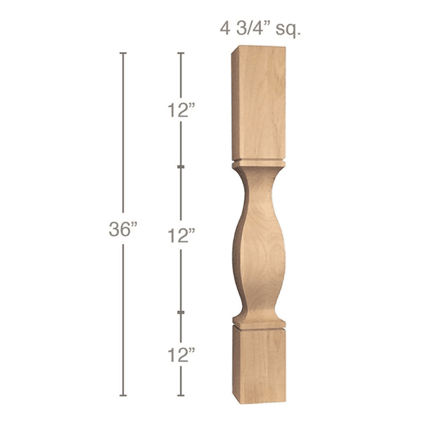 36" x 4-3/4" x 4-3/4" Classic Cam Island Column, Alder