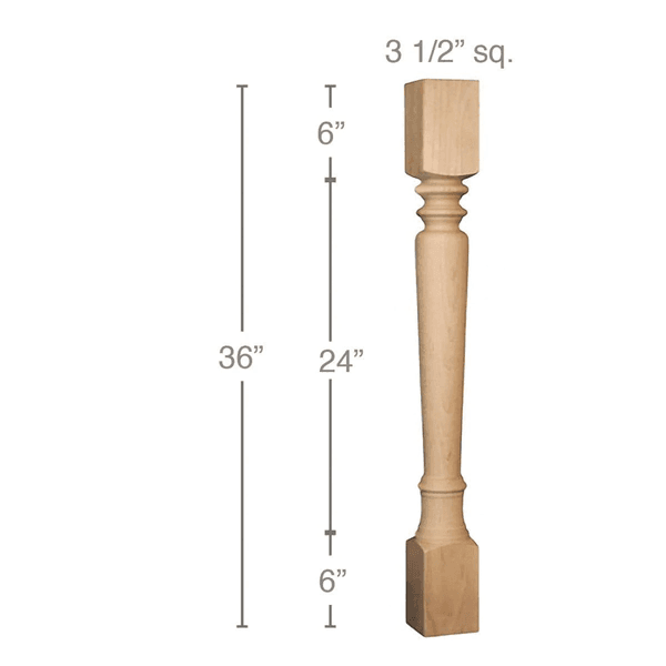 36" x 3-1/2" x 3-1/2" Classic Island Column, Maple