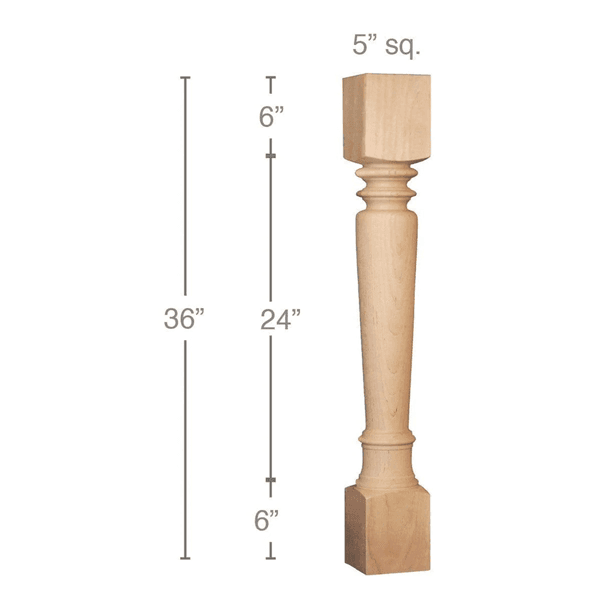 36" x 5" x 5" Classic Island Column, Alder