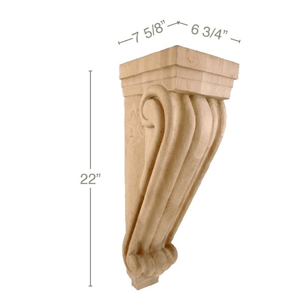 22" x 75/8" x 6-3/4" Large Traditional Corbel, Cherry