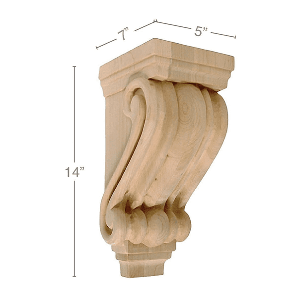 14" x 7" x 5" Medium Traditional Corbel, Alder