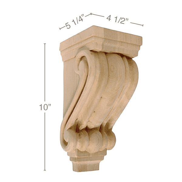 10" x 5-1/4" x 4-1/2" Small Traditional Corbel, Cherry