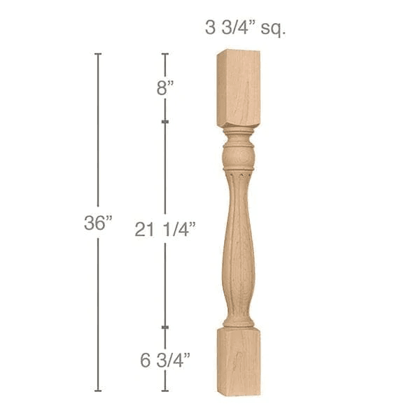 36" x 3-3/4" x 3-3/4" Traditional Fluted Island Column, Alder