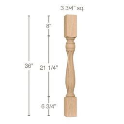 36" x 3-3/4" x 3-3/4" Traditional Fluted Island Column, Alder