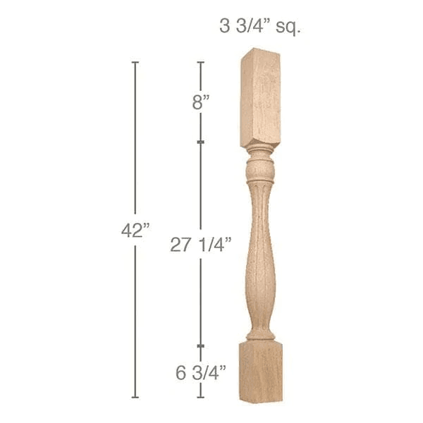 42" x 3-3/4" x 3-3/4" Traditional Fluted Bar Column, Cherry
