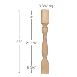 36" x 3-3/4" x 3-3/4" Traditional Island Column, Maple