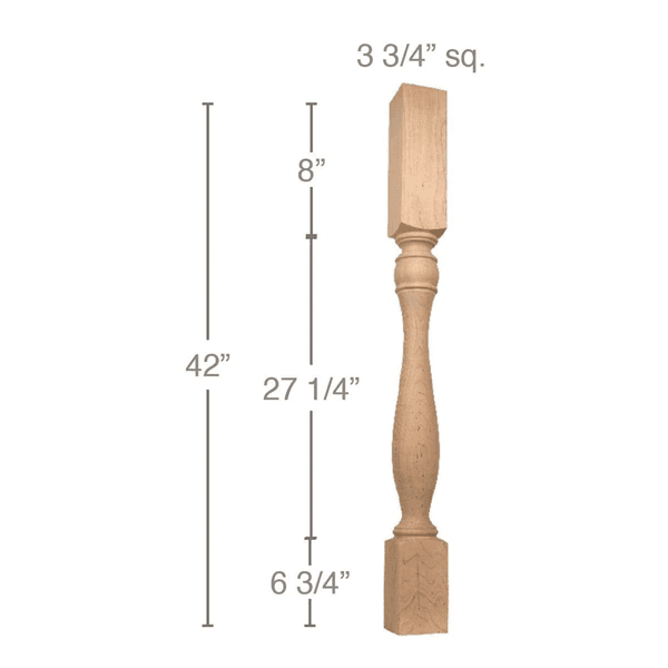 42" x 3-3/4" x 3-3/4" Traditional Bar Column, Maple