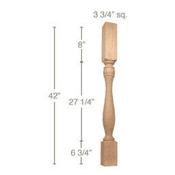 42" x 3-3/4" x 3-3/4" Traditional Bar Column, Maple