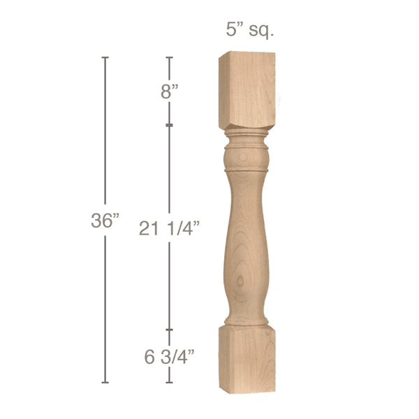 36" x 5" x 5" Traditional Island Column, Alder