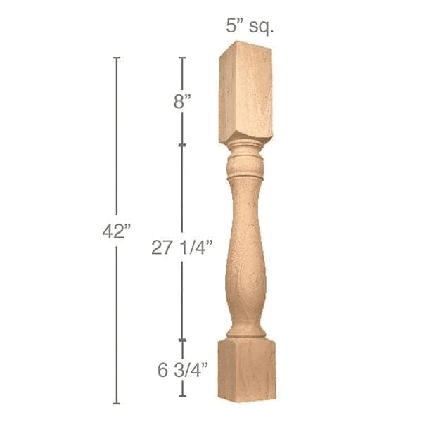 42" x 5" x 5" Traditional Bar Column, Alder