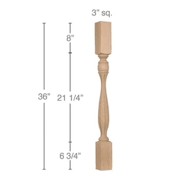 36" x 3" x 3" Traditional Fluted Island Column, Maple