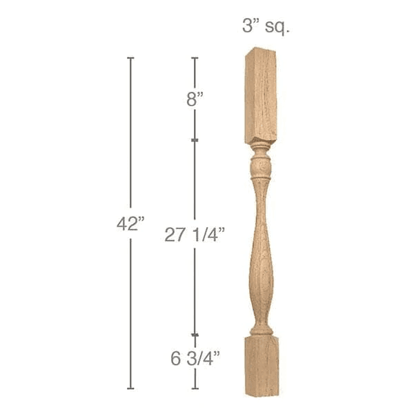 42" x 3" x 3" Traditional Fluted Bar Column, Alder