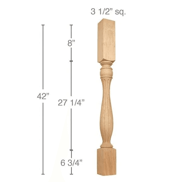 42" x 3-1/2" x 3-1/2" Traditional Fluted Bar Column, Alder