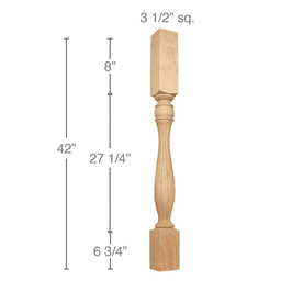 42" x 3-1/2" x 3-1/2" Traditional Fluted Bar Column, Alder