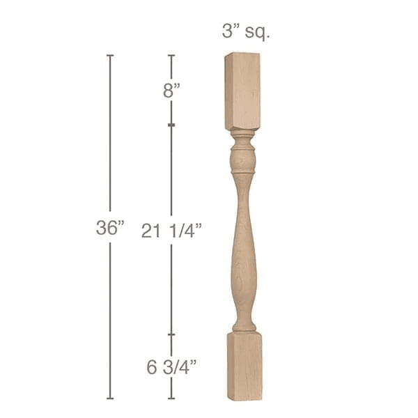36" x 3" x 3" Traditional Island Column, Maple