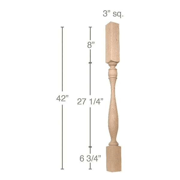 42" x 3" x 3" Traditional Bar Column, Alder