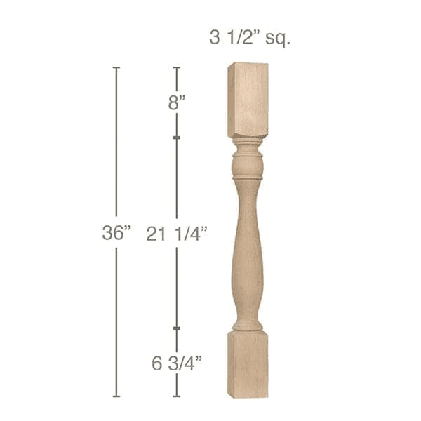 36" x 3-1/2" x 3-1/2" Traditional Island Column, Maple