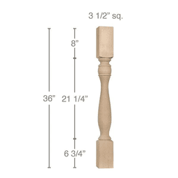 36" x 3-1/2" x 3-1/2" Traditional Island Column, Maple