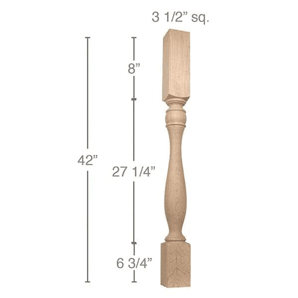 42" x 3-1/2" x 3-1/2" Traditional Bar Column, Maple