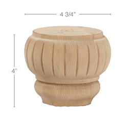 4" x 4-3/4" x 4-3/4" Traditional Reeded Bun Foot, Cherry