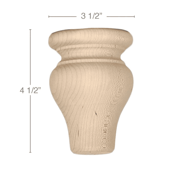 4-1/2" x 3-1/2" x 3-1/2" Traditional Tall Round Bun Foot, Alder
