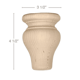 4-1/2" x 3-1/2" x 3-1/2" Traditional Tall Round Bun Foot, Alder