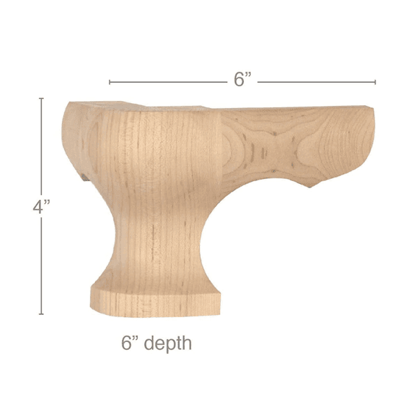6" x 6" x 4" Corner Round Face Wood Pedestal Foot, Maple