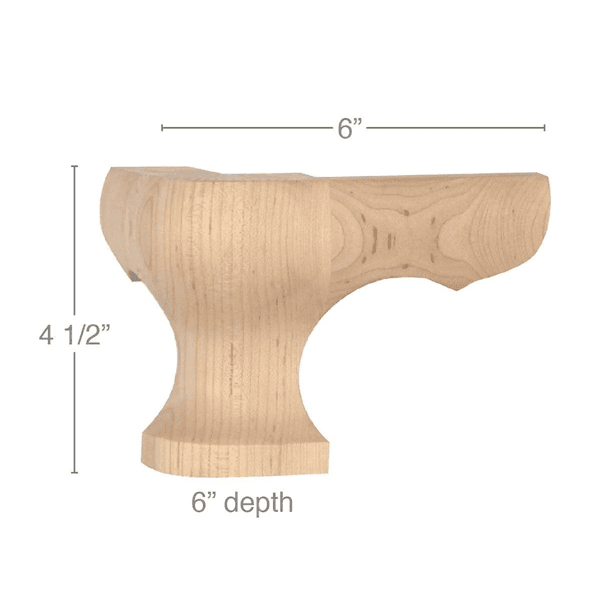 6" x 6" x 4-1/2" Corner Round Face Wood Pedestal Foot, Maple