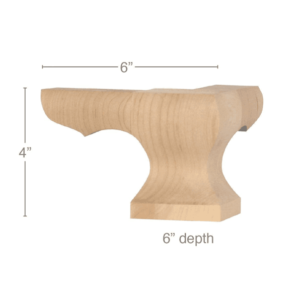 6" x 6" x 4" Corner Square Face Wood Pedestal Foot, Maple