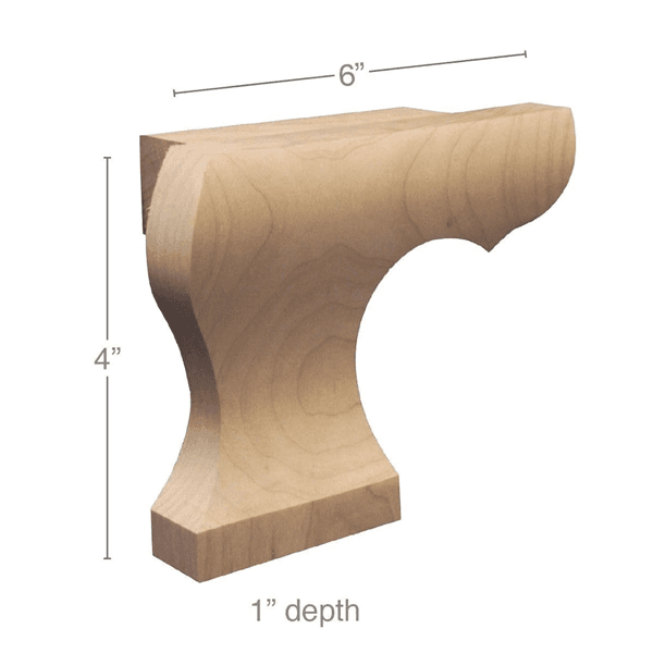 6" x 1" x 4" Left Curved Edge Wood Pedestal Foot, Cherry
