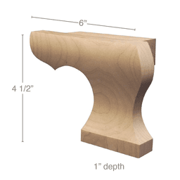 6" x 1" x 4-1/2" Right Curved Edge Wood Pedestal Foot, Maple