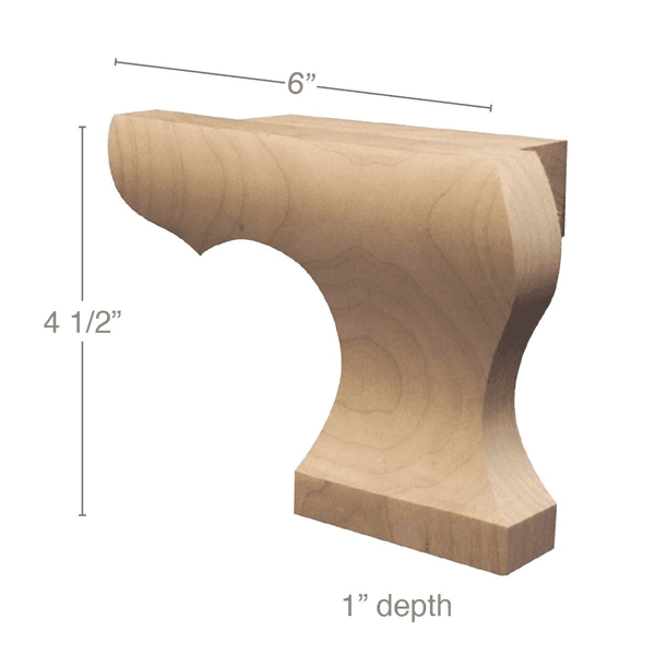 6" x 1" x 4-1/2" Right Curved Edge Wood Pedestal Foot, Cherry