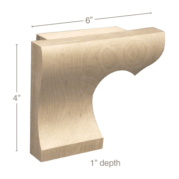 6" x 1" x 4" Left Straight Edge Wood Pedestal Foot, Cherry