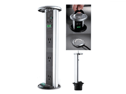 3-5/8" Pop Up Power Station with 3 Power and 2 USB Outlets, Steel