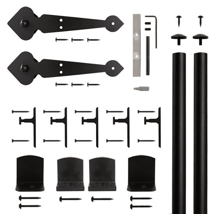 Spade Strap Front Mount Hardware Kit for Rolling Barn Doors, Black
