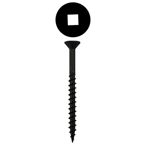#9 x 3" Flat Head Assembly Screws, Square Drive Coarse Thread and Sharp Point, Black, Box of 5 Hundred by Quickscrews