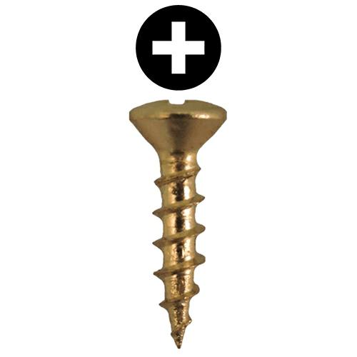 #6 x 5/8" Oval Head Hinge Edge Screws, Phillips Drive Coarse Thread and Sharp Point, Bright Brass, Box of Hundred by Quickscrews