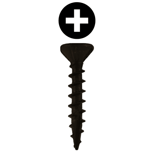 #8 x 1" Flat Head Assembly Screws, Phillips Drive Coarse Thread and Sharp Point, Black, Box of Hundred by Quickscrews