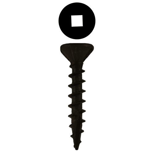 #8 x 1" Flat Head Assembly Screws, Square Drive Coarse Thread and Sharp Point, Black, Box of Hundred by Quickscrews