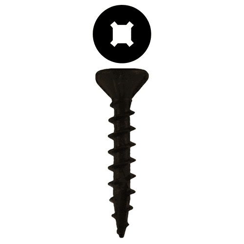 #8 x 1" Flat Head Assembly Screws, Square/Phillips Drive Coarse Thread with Nibs and Type 17 Auger Point, Black, Box of Hundred by Quickscrews