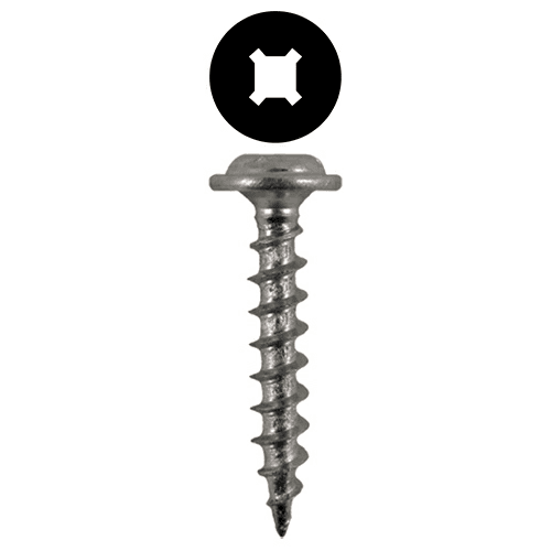 #8 x 1" Round Washer Head Assembly Screws, Square/Phillips Drive Coarse Thread and Sharp Point, Zinc, Box of Hundred by Quickscrews