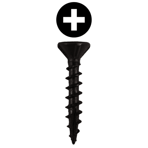 #8 x 1" Flat Head Assembly Screws, Phillips Drive Coarse Thread with Nibs and Type 17 Auger Point, Black, Box of 1 Thousand by Quickscrews