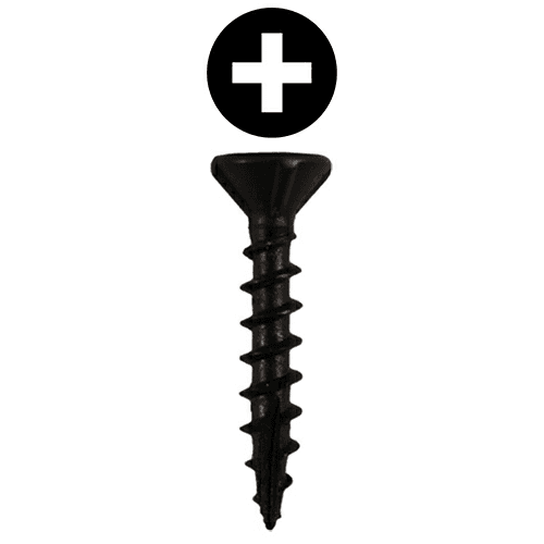 #8 x 1" Flat Head Assembly Screws, Phillips Drive Coarse Thread with Nibs and Type 17 Auger Point, Black, Box of Hundred by Quickscrews
