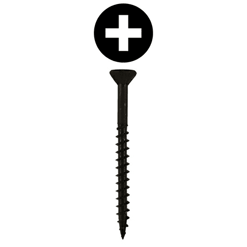 #9 x 2-1/2" Flat Head Assembly Screws, Phillips Drive Coarse Thread with Nibs and Type 17 Auger Point, Black, Box of Fifty by Quickscrews
